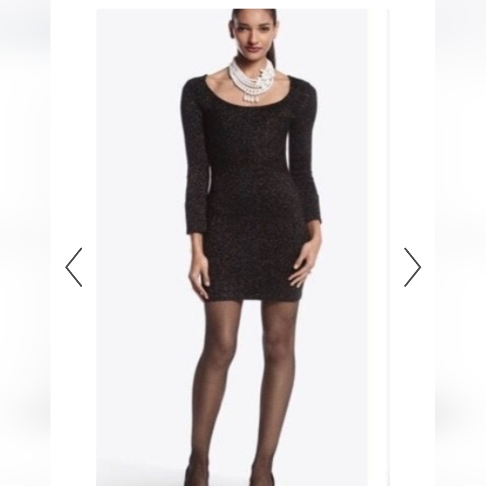 WHBM Black Silver Shimmer Long Sleeve Midi dress